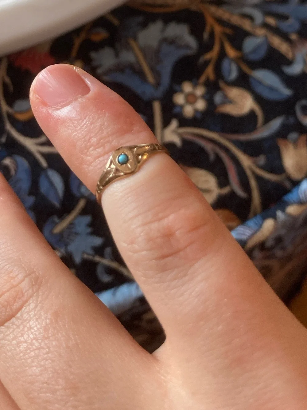 Antique Victorian Turquoise Gold-Filled Ring, Tiny Size, As Is